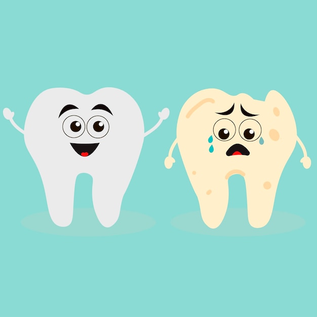 Vector dientes dentales personajes felices y tristes