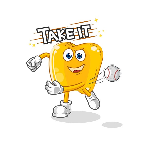 Dientes de oro lanzando personaje de dibujos animados de vector de béisbol
