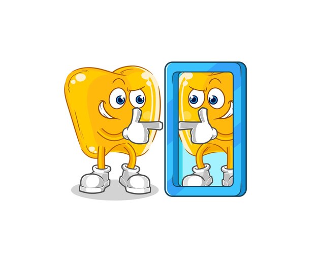 Dientes de oro mirando en vector de mascota de dibujos animados de dibujos animados de espejo
