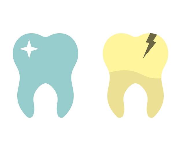 Dientes sucios limpios y enfermos sanos planos