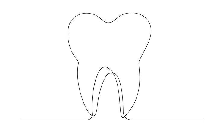 Dientes vectoriales dibujo de contorno de línea continua para una clínica dental