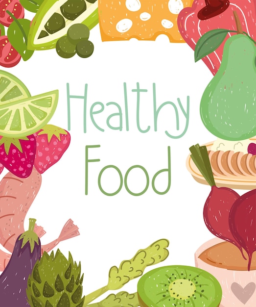 Dieta de nutrición de alimentos saludables con verduras frutas ilustración