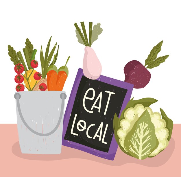 Dieta de verduras de alimentos frescos y orgánicos comen ilustración vectorial local