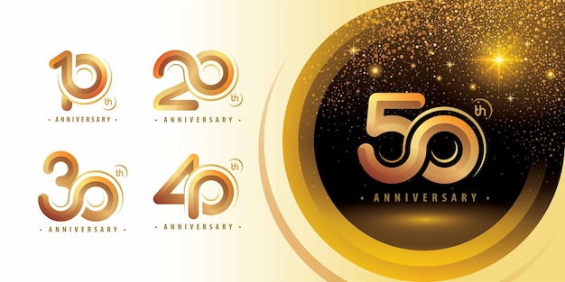 De diez a cincuenta años Diseño del logotipo del aniversario Abstracto Infinity Línea curva redonda número 10 20 30 40 50