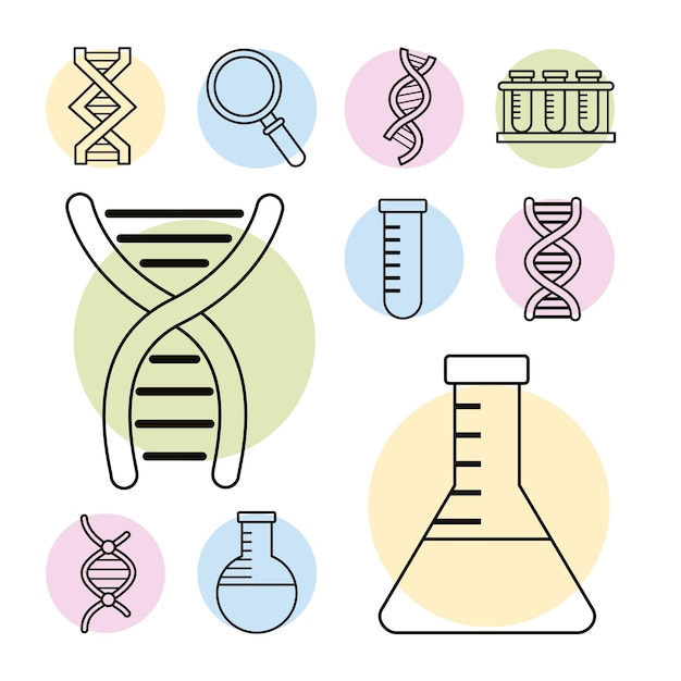 Diez iconos de conjunto genético de ADN