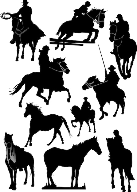 Diez siluetas de caballos ilustración vectorial
