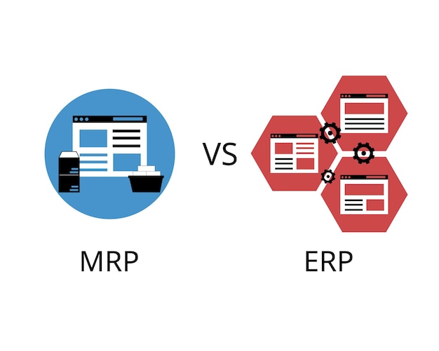 Vector diferencia entre las soluciones de fabricación mrp y el software erp