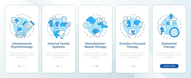 Diferencias en el asesoramiento mental pantalla de la aplicación móvil de incorporación azul