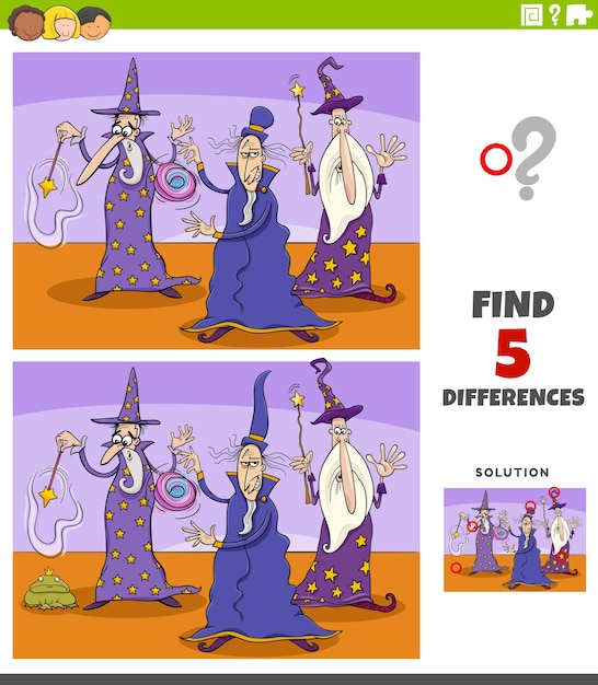 diferencias tarea educativa para niños con magos personajes de fantasía