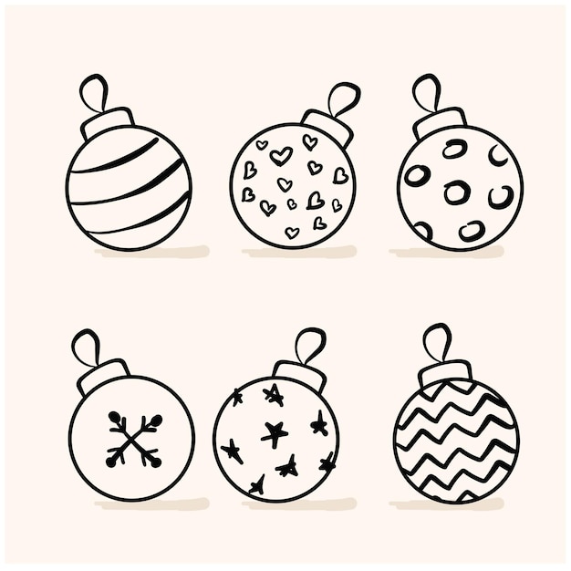 Diferente círculo bola de Navidad Doodle Line arte dibujo a mano línea boceto conjunto