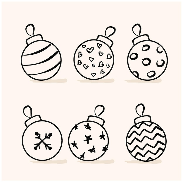 Vector diferente círculo bola de navidad doodle line arte dibujo a mano línea boceto conjunto