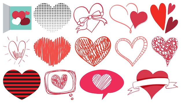 Diferente estilo de corazones aislado sobre fondo blanco.