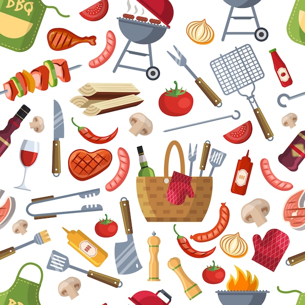 Diferentes alimentos para bbq party pattern.