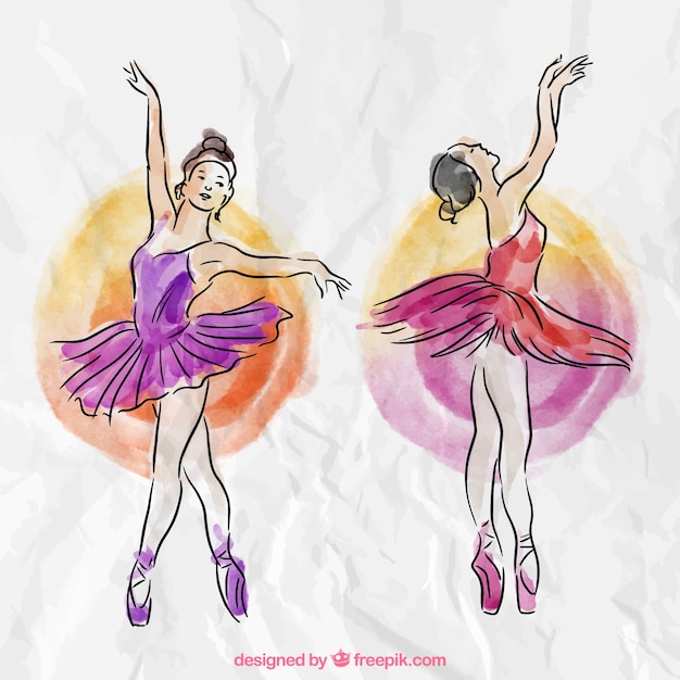 Diferentes bailarinas en estilo acuarela