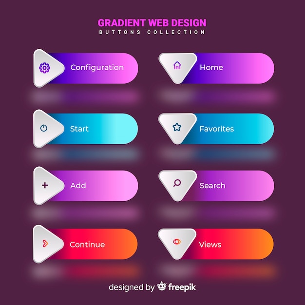 Diferentes botones web en estilo degradado