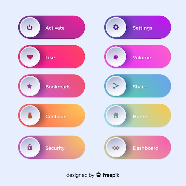 Vector diferentes botones web en estilo gradiente