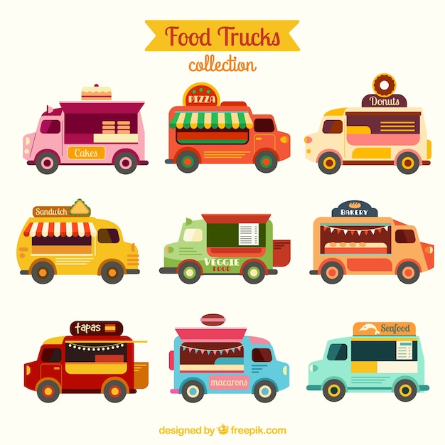 Vector diferentes camionetas de comida