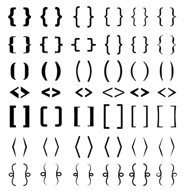 Diferentes corchetes establecen corchetes de texto corchetes cuadrados y esquinas paréntesis vector calado