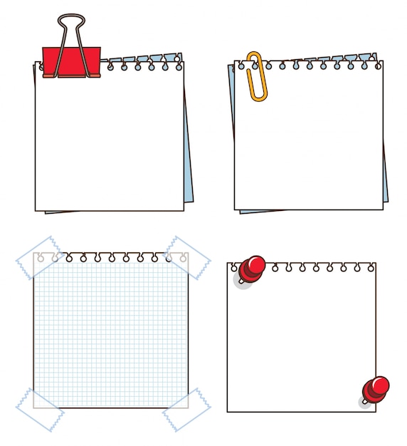 Diferentes diseños de notas sobre fondo blanco