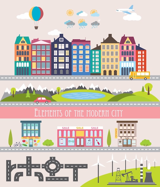 Diferentes elementos de la ciudad para crear su propio mapa Elementos del mapa