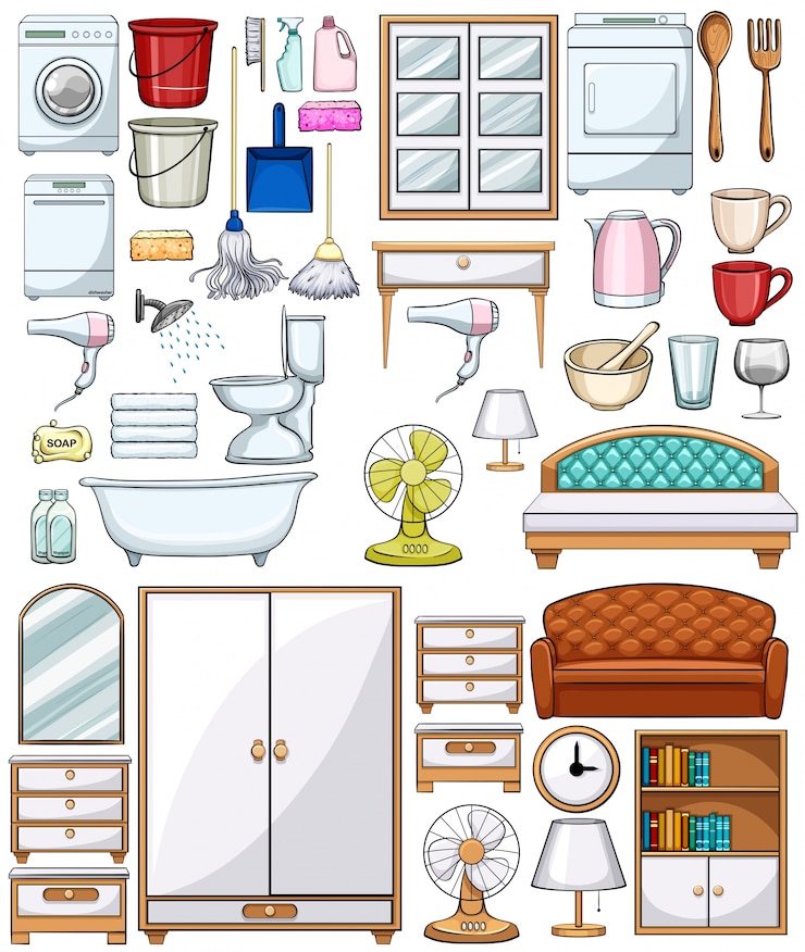 Vector diferentes equipos y muebles del hogar