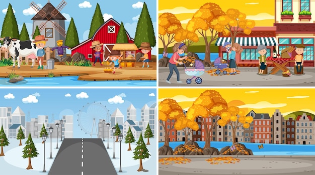 Diferentes escenas de fondo de la naturaleza en conjunto.
