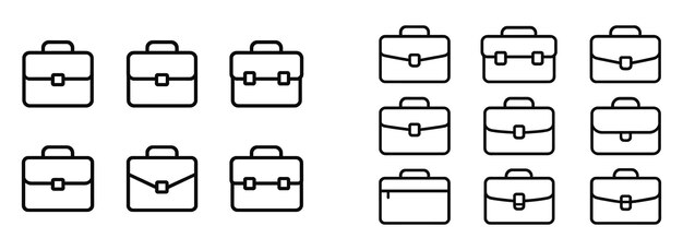 Diferentes estilos de maletas dispuestos en una cuadrícula que muestran la versatilidad y los elementos de diseño en los accesorios del espacio de trabajo
