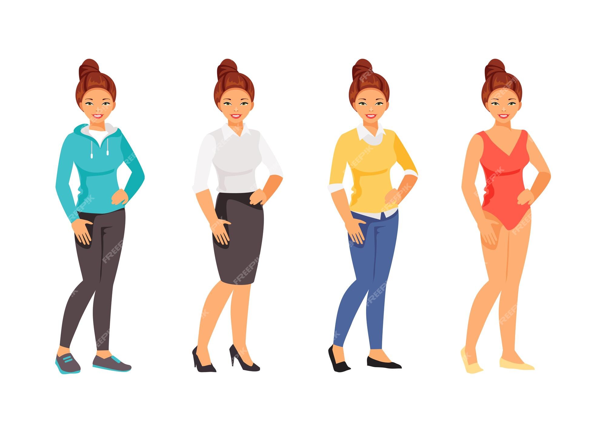 Diferentes estilos de ropa, 2. ropa casual, de oficina, de playa y de calle. ilustración vectorial | Vector Premium