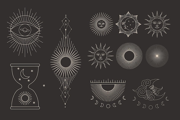 Diferentes etapas de la actividad solar en estilo de grabado vintage