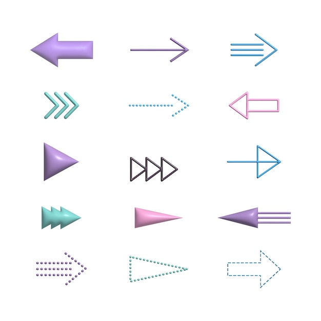 Diferentes flechas 3D con color para el elemento de dirección e icono