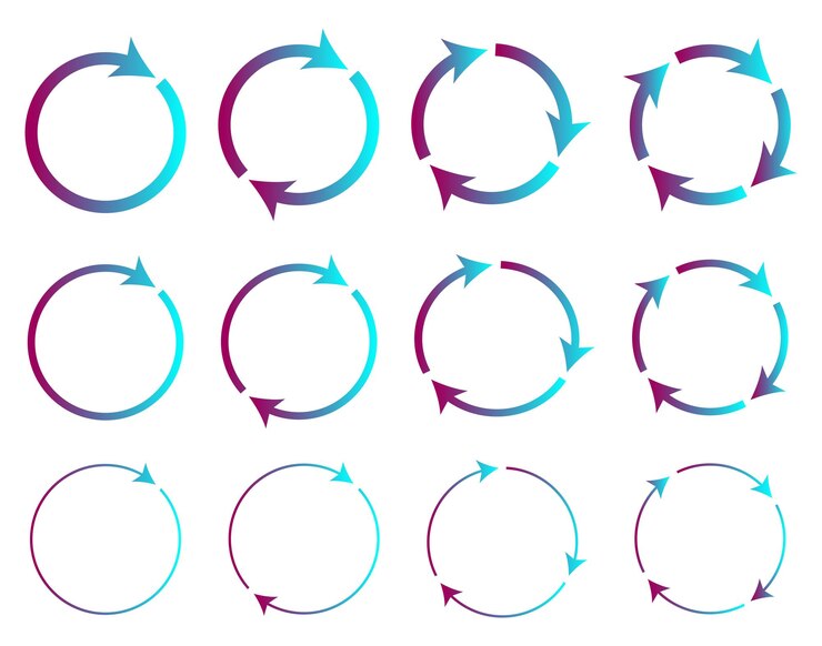 Vector diferentes flechas circulares y de diferentes espesores signos de signos ilustración vectorial