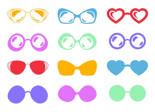 Diferentes gafas de sol de colores concepto aislado concepto de elemento de diseño gráfico plano vectorial