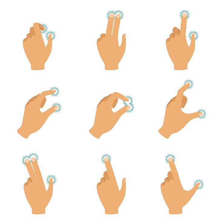 Vector diferentes gestos para controlar la pantalla táctil.