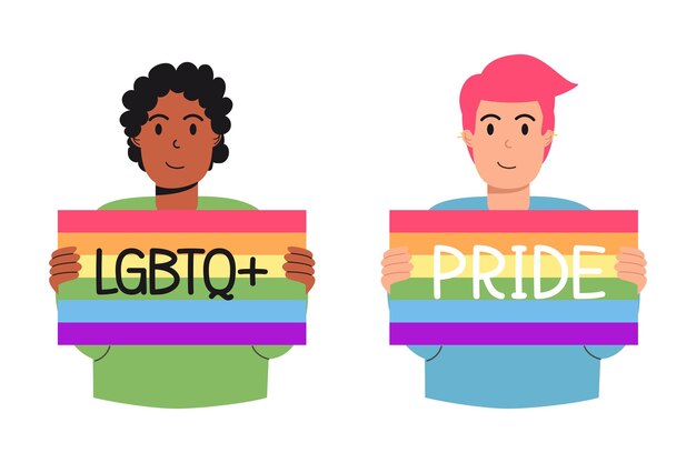 Diferentes hombres LGBT internacionales con carteles de protesta