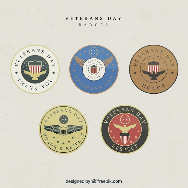 Diferentes insignias para el día de los veteranos