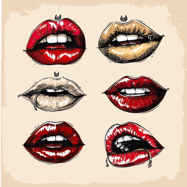 Diferentes labios Vector de perforación de moda