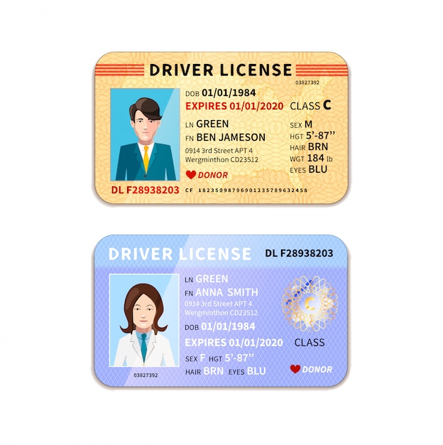 Diferentes licencias de conducir con foto en blanco