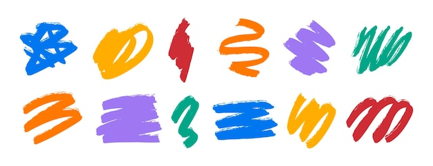 diferentes líneas de garabateo abstractas establecidas con rayas y trazos coloridos y en negrita Ilustración de moda moderna dibujada a mano dibujo de dibujos animados planos