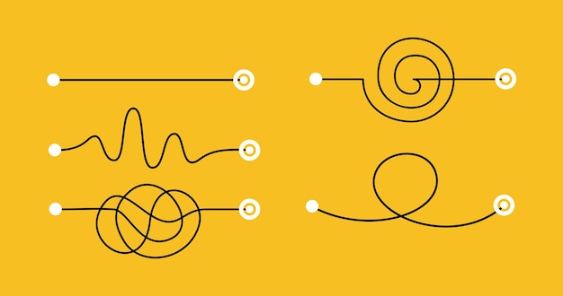 Diferentes líneas de ruta de garabatos dibujados a mano de la A a la B. Concepto de búsqueda de soluciones empresariales. Manera de resolver el problema. Elementos de diseño vectorial para la infografía de tendencias.