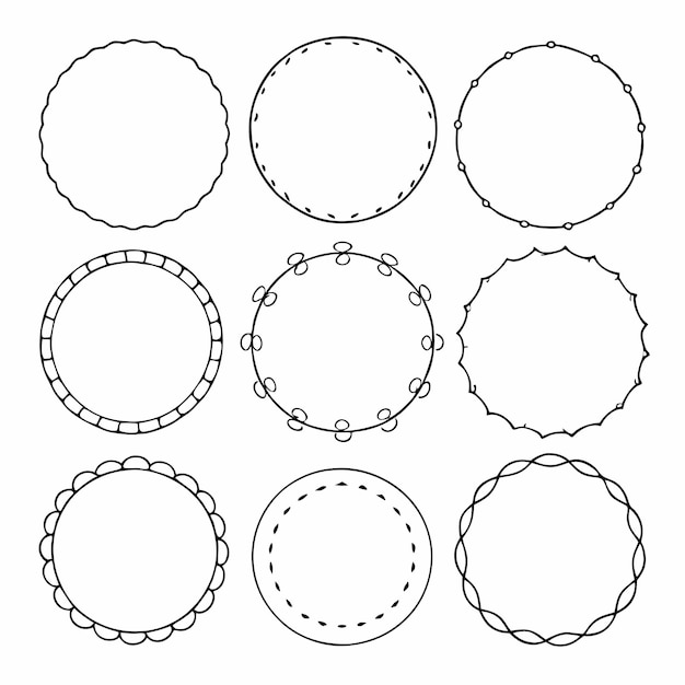 Diferentes marcos redondos simples o dibujos en círculo Icon set vector Ilustraciones en fondo blanco