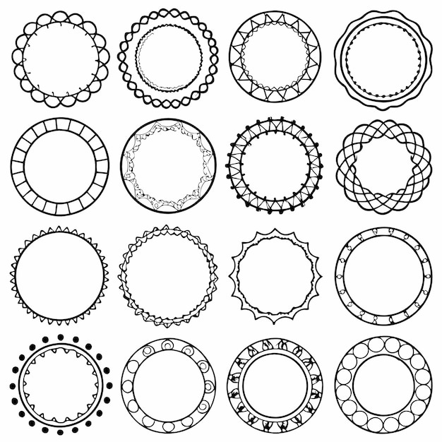 Diferentes marcos redondos simples o dibujos en círculo Icon set vector Ilustraciones en fondo blanco