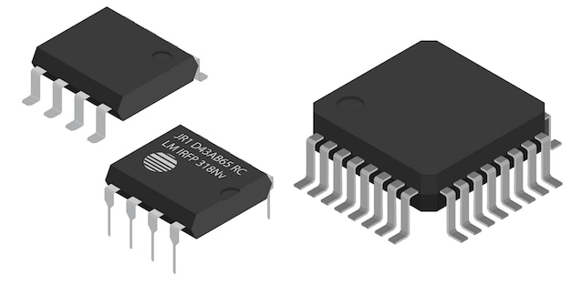 Diferentes microchips en vista isométrica.