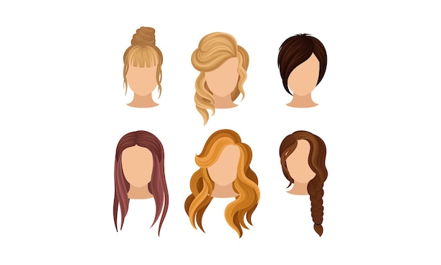 Diferentes peinados conjunto ilustrado vectorial mujer peinado concepto mujer peinado maniquí