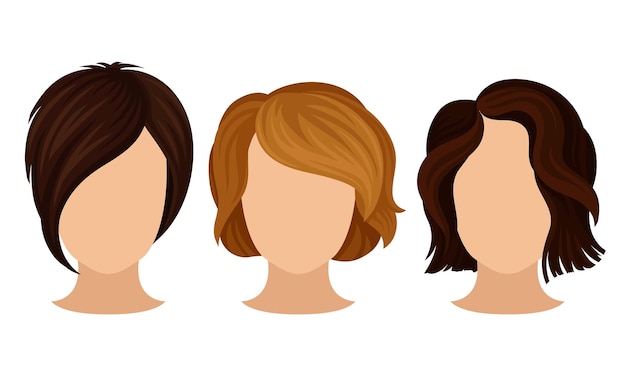 Diferentes peinados y cortes de pelo para mujeres Conjunto vectorial