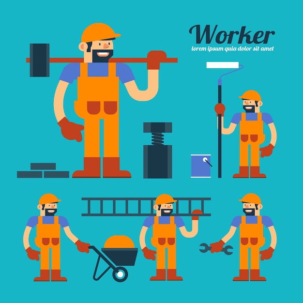 Diferentes poses de trabajador.