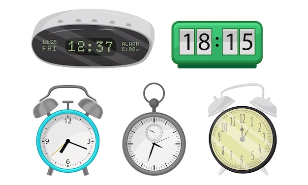 Diferentes relojes digitales y despertador como dispositivo para medir e indicar el conjunto de vectores de tiempo