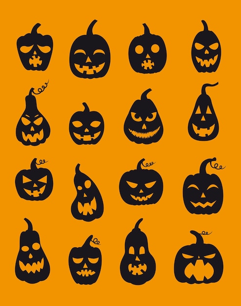 Vector diferentes siluetas de calabazas para halloween