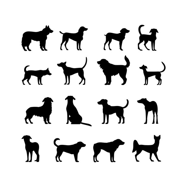 Diferentes siluetas negras de perros vector