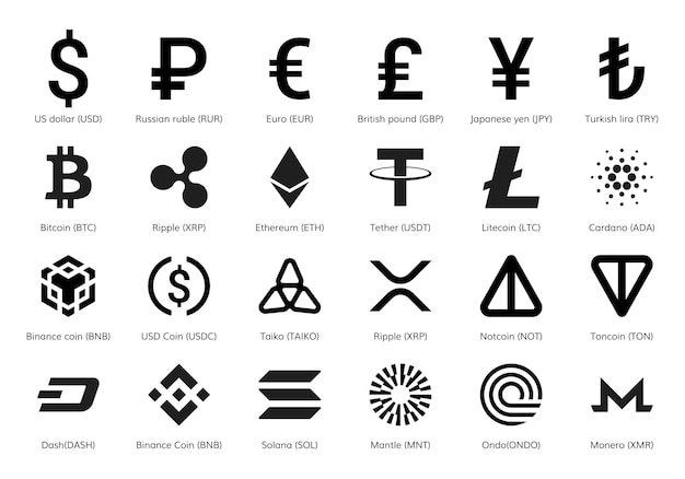 Diferentes símbolos monetarios, incluido el signo de dólar euro