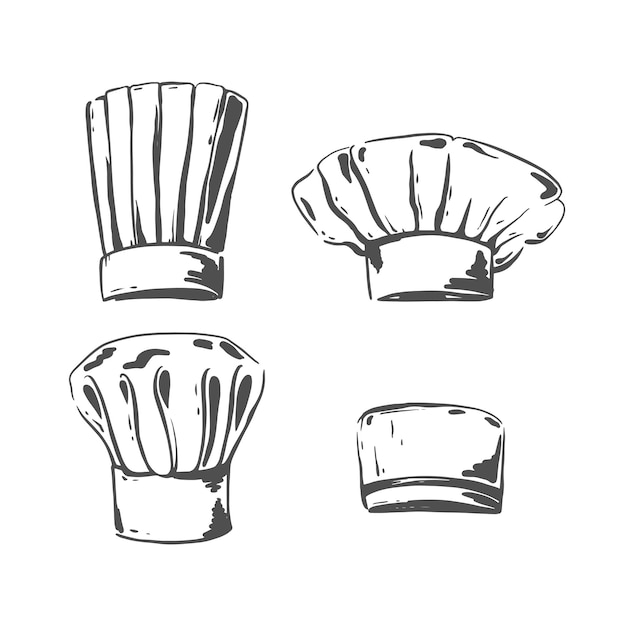 Diferentes sombreros de chef sketch Baker o gorro de cocina tocado de cocina